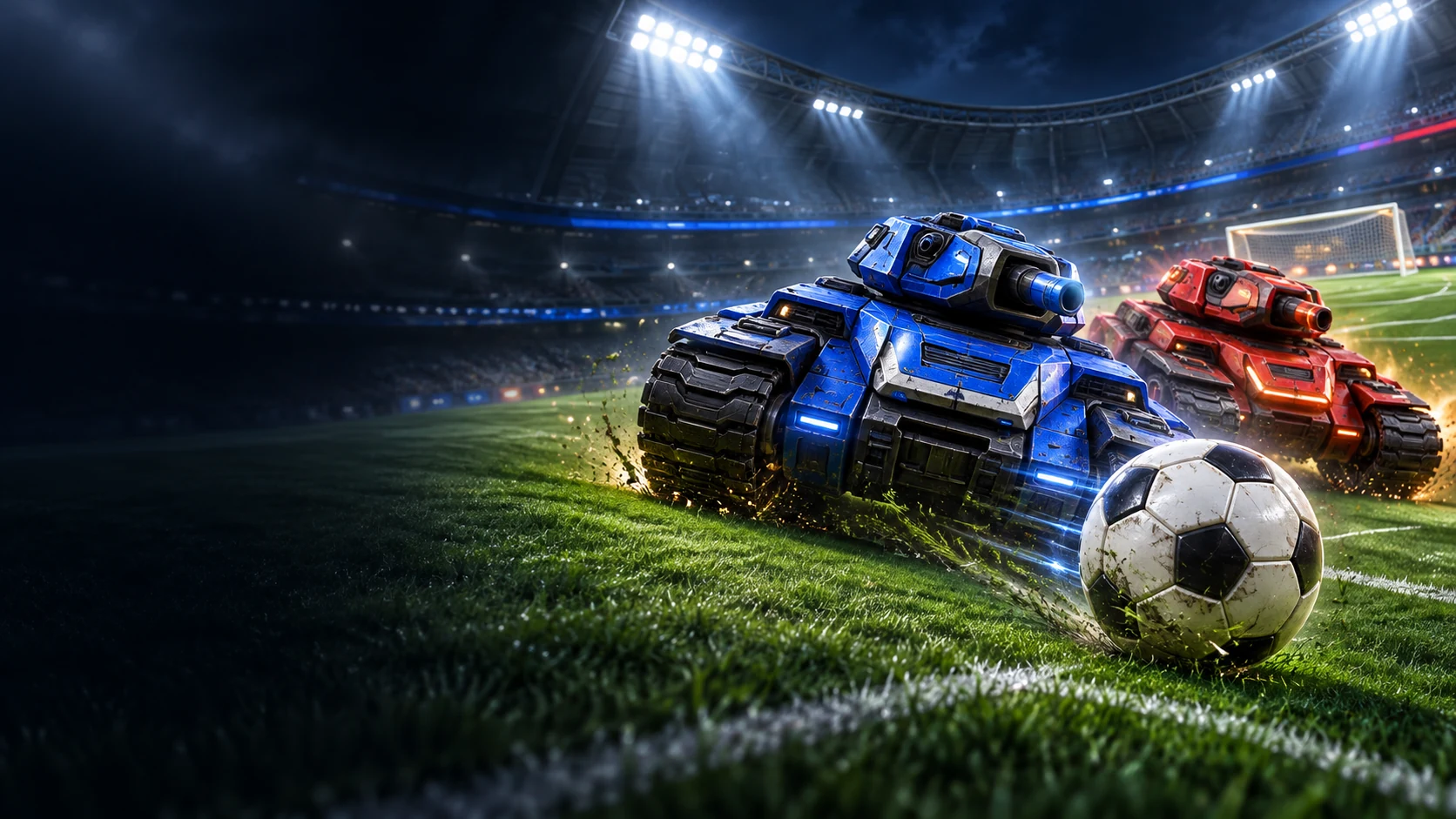 TankGol arena with two tanks and a football